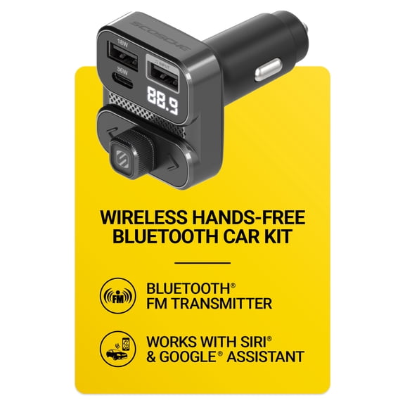 Scosche Bluetooth FM Transmitter Car Charger with USB-C Dual USB-A Hands-Free Calling SBTFM5-SP
