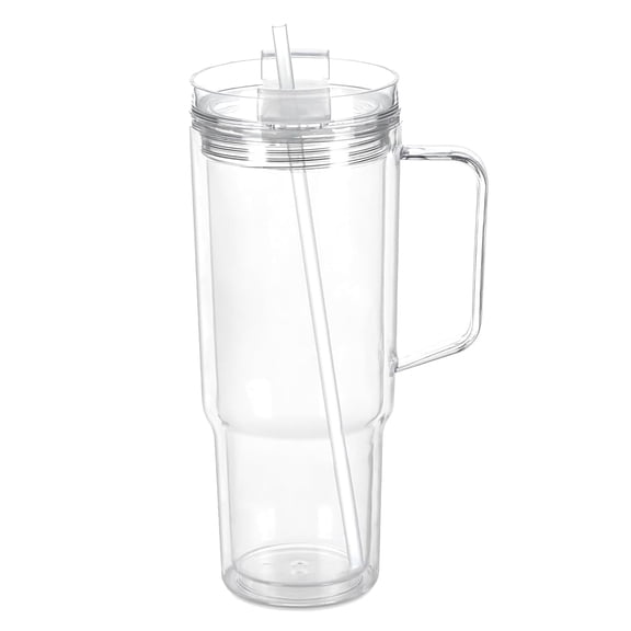 1 Pack 40 Oz Plastic Tumbler with Handle Double Wall Reusable Plastic Coffee Cups with Lids and Straws Clear Travel Mug Cup for Juice Milk Smoothie Soda
