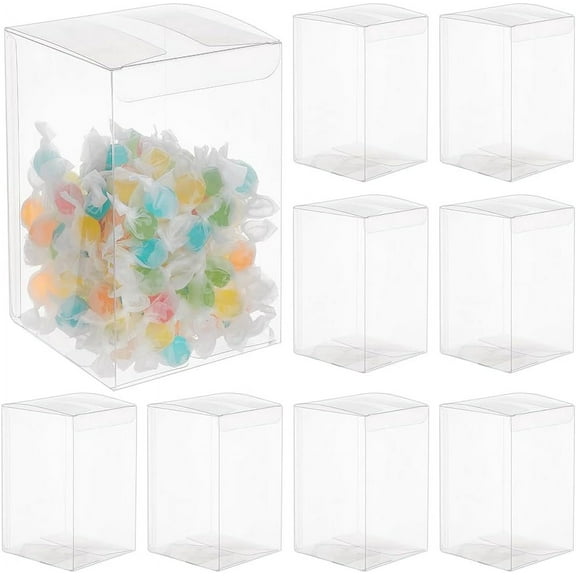 15Pcs Rectangle Clear Gift Boxes Transparent Plastic PVC Box Gift Packaging for Wedding Birthday Party Bridal Shower 3.54x3.54x5.55inch DIY Clear