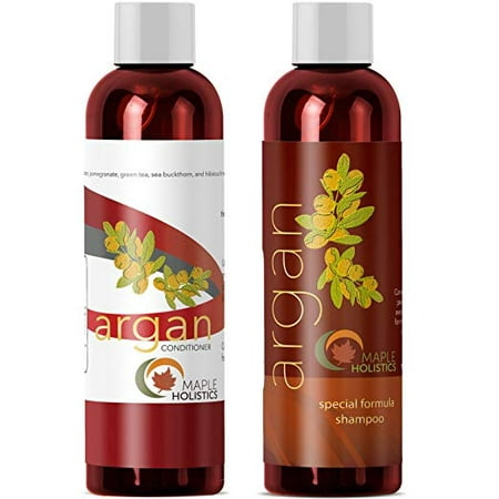 Argan Oil Shampoo and Hair Conditioner Set - Argan, Jojoba, Almond Oil, Peach Kernel, Keratin - Sulfate Free - Safe for Color Treated, Damaged and Dry Hair - For Women, Men, Teens and All Hair (Best Way To Treat Damaged Hair)