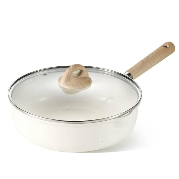 CAROTE Nonstick 5.0QT Saute Pan 11" Skillet with Cover Induction White Granite Non Stick Chicken Fryer Chef's Pan Bon Appetit Fry Pans