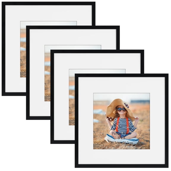 8x8 Picture Frame with Mat, 12x12 Photo Frame without Mat for Wall Mount or Tabletop, Black