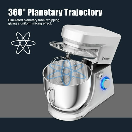Costway - Tilt-Head Stand Mixer 7.5 Qt 6 Speed 660W with Dough Hook, Whisk & Beater - Silver