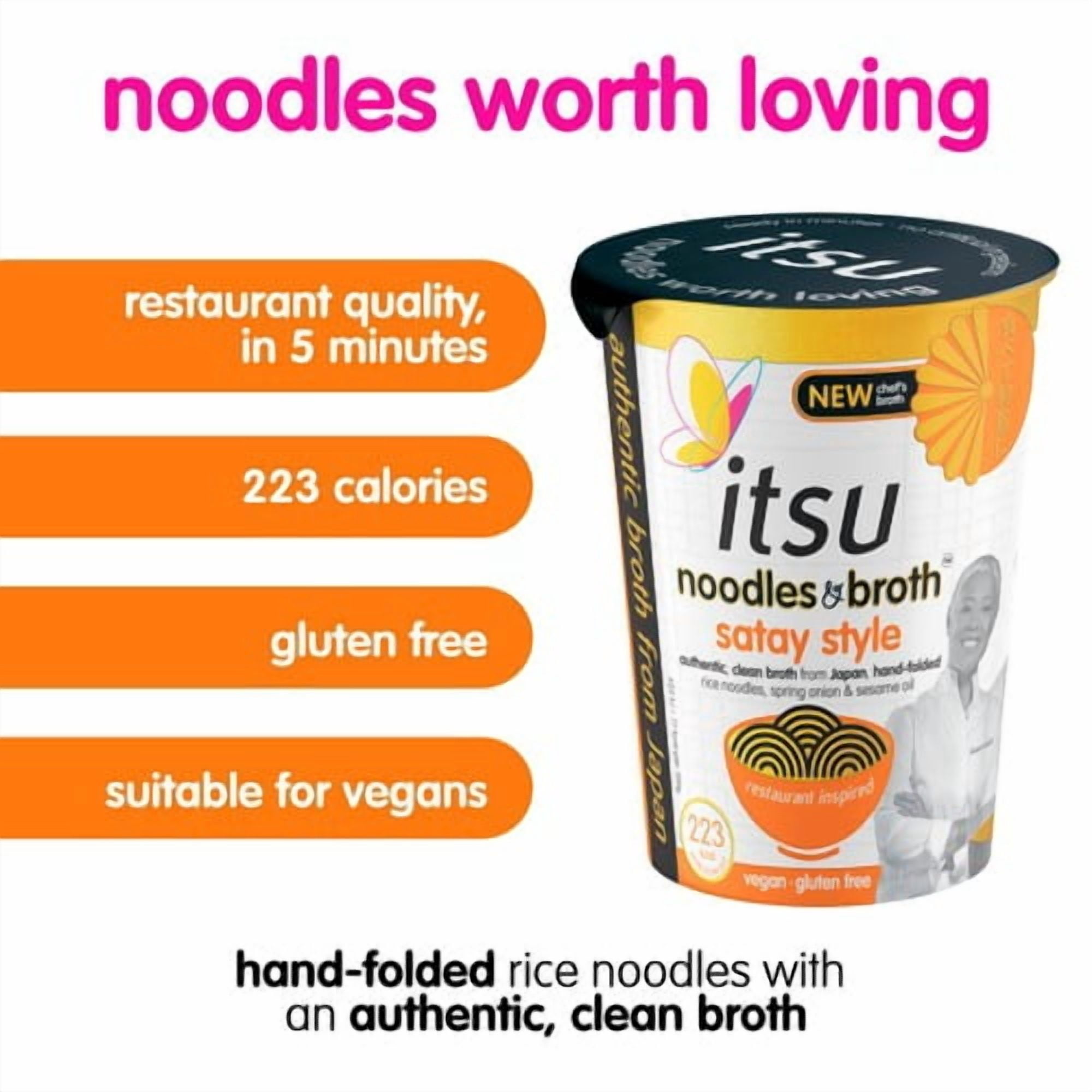 itsu satay style instant noodles & broth pot 64g, British Import (Pack of 3)