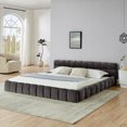 thumbnail image 2 of Hassch Chenille Fabric Grounded Platform Bed, King Size Upholstered Floor Bed with Solid Frame and Slats Support, Dark Gray, 2 of 10
