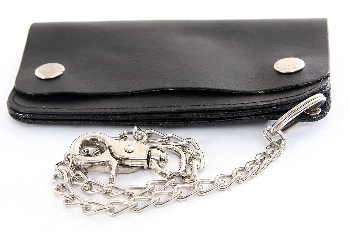 Men&#39;s Genuine Leather Biker Wallet with Chain Black Wallet 6.25 x 3.5 inches - 0