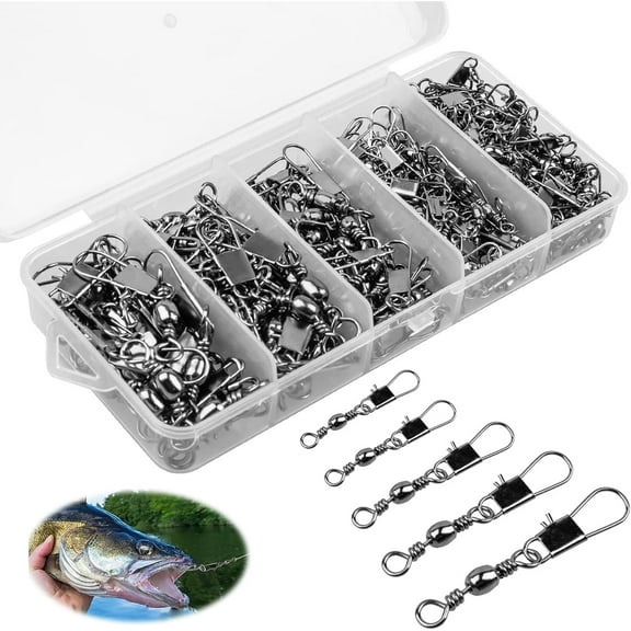 Square 200PCS Fishing Rolling Ball Bearing Barrel Swivel with Safety Snap Connector Fishing Accessories #2#4#6#8#10