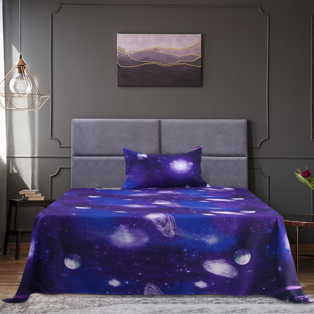 PiccoCasa Soft Polyester,4Pieces Galaxy Bed Sheet Set, Purple Twin
