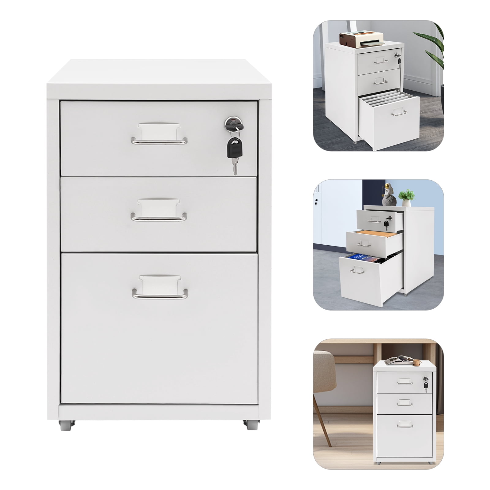 3 Drawer Vertical File Cabinet Lockable Metal Mobile File Cabinet White office