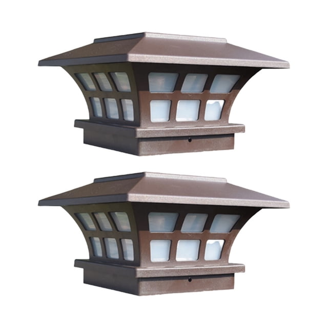 Miangastore 2pcs Solar Powered LED Light Column Light Outdoor Waterproof Lamp Landscape Light for Fence Garden Patio with Battery (Coffee)