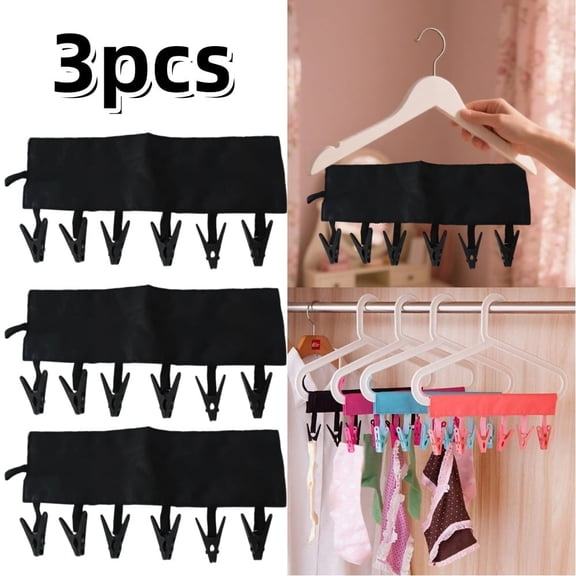 3-Pack Portable Folding Hangers with 6 Clips, Compact Travel Clothesline & Drying Rack for Towels, Swimsuits & Socks
