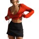 thumbnail image 1 of VISgogo Top corto para mujer, manga larga con cordones de corte bajo, tops transparentes sólidos para mujer para fiesta en el club VISgogo  moda, 1 of 2