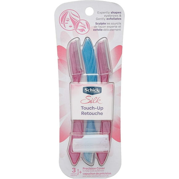 Schick Silk Retouche de Précision pour Sourcils, Rasoir Facial Exfoliant pour Femmes et Outil de Dermaplaning, Lot de 3