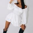 thumbnail image 4 of WEAIXIMIUNG Carnival Summer Dress for Women Ruffled Layered Chiffon Culottes Crew Neck Off Shoulder Swing Mini Dress Flowy Dress, 4 of 8