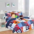 thumbnail image 1 of Edredón de 6 piezas para dormitorio infantil, niña y niño, tamaño doble, diseño de béisbol de patchwork, reversible, suave y esponjoso. Incluye 1 edredón, 1 funda, 1 sábana plana, 1 sábana ajustable,, 1 of 3