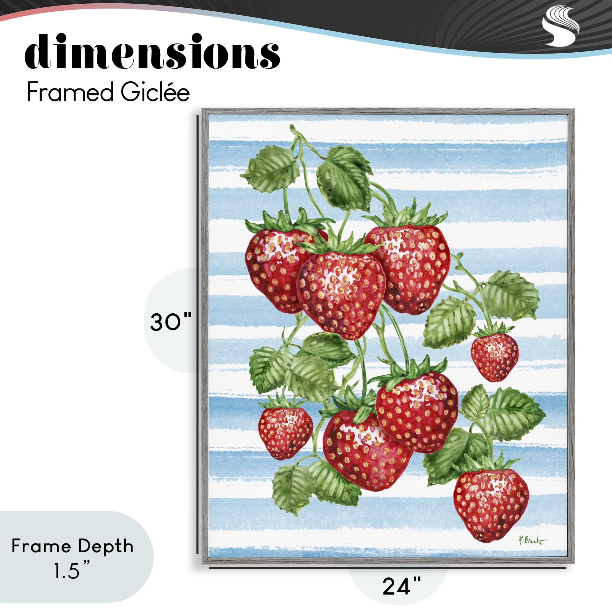 Stupell Industries Juicy Strawberry Vine Gray Framed Giclee Art, design by Paul Brent