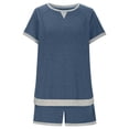 thumbnail image 4 of LOVZFMLL Ensembles Deux Pièces pour Femmes Pyjamas à Manches Courtes Col Rond Hauts et Shorts Ensembles de Course Deux Pièces avec Poches Bleu TG, 4 of 7