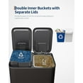 thumbnail image 4 of 2 x 8 Gallon Stainless Steel Double Trash Can with Lid for Kitchen, Large Dual Trash and Recycle Bin Combo, Step-on Kitchen Metal Garbage Cans, PP Inner Buckets, Liner Rim, Matte Black, 4 of 6