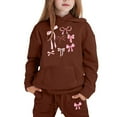 thumbnail image 4 of Gaexia Girls Letter Print Hoodie and Jogger Pants Set Casual Two Piece Outfit for Everyday Winter Wear Comfortable Lined Tracksuit with Pockets,Coffee,6-7 Years, 4 of 4