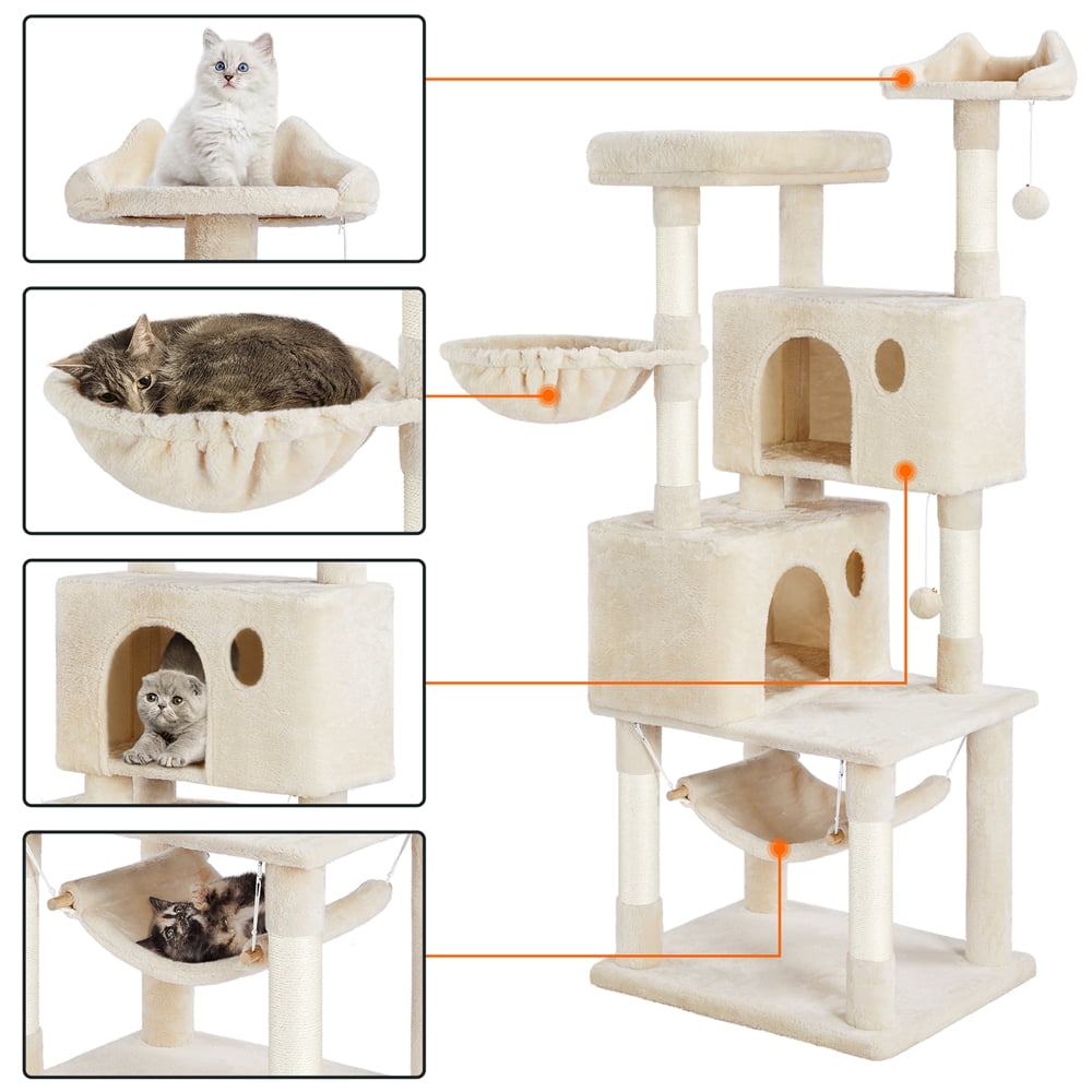 Alden Design 64.5"H Multi-level Cat Tree Tower with Condos and Perches, Beige