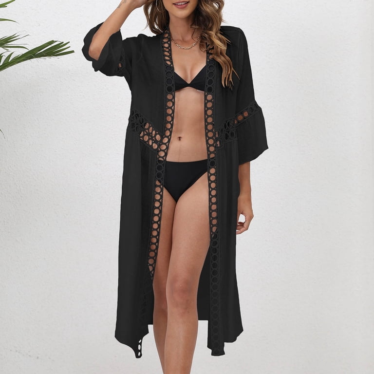 Cathalem Ladies Swimsuit Cover Ups Womens Seaside Resort Beach Blouse Loose  3/4 Sleeve Lace Wedding Dress Cover up for Bride Swimwear Black X-Large -  Walmart.com