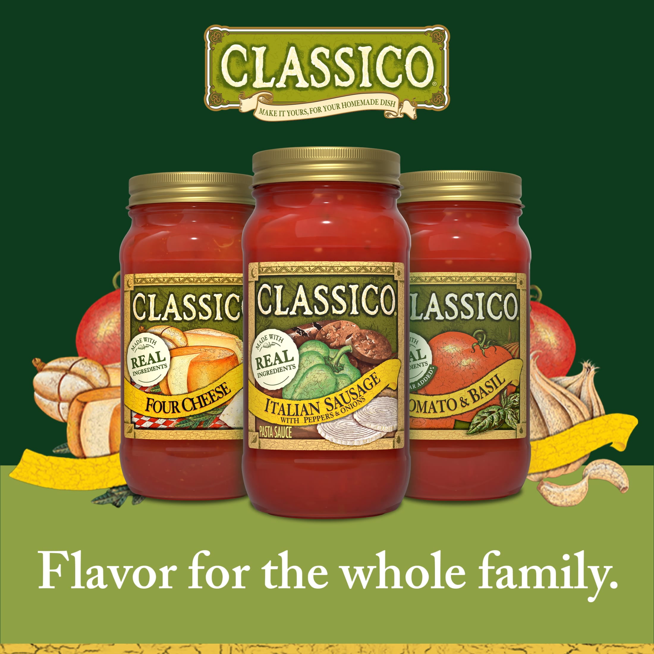 (6 pack) Classico Italian Sausage with Peppers & Onions Pasta Sauce, 24 oz Jar