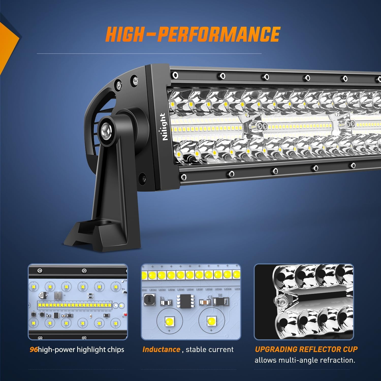 Nilight 13.5 Inch LED Light Bar, Triple Row Spot Flood Combo, Offroad Driving Fog Work Light for Truck SUV ATV