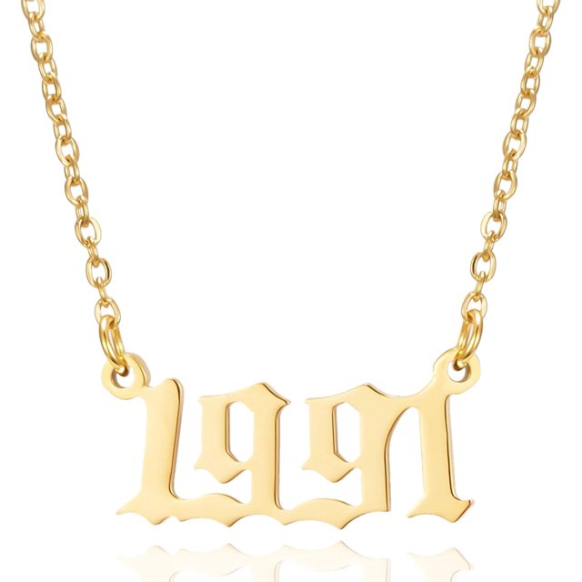 Collar con colgante de número de año de nacimiento de acero inoxidable con número dorado, collar de cumpleaños, joyería de cadena para mujeres y niñas