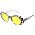 thumbnail image 2 of Large Retro Checkered Oval Sunglasses Thick Frame Colored Lens Wide Arms 53mm (Checkered / Yellow), 2 of 4