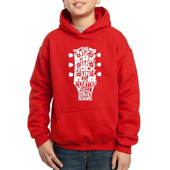 Boy's Word Art Hooded Sweatshirt - Guitar Head Music Genres