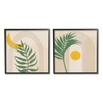 Stupell Industries Modern Fern Moon & Sun Botanical & Floral Painting Black Framed Art Print Wall Art, 12 x 12, Set of 2
