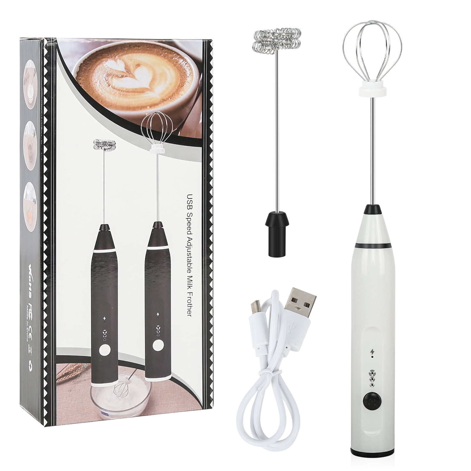 Mousseur à Lait Électrique,Fouet Électrique,USB Inoxydable Mousseur Lait Rechargeable avec 3 Remplacement Têtes,Fouet Électrique pour Café,Latte, Cappuccino,Matcha