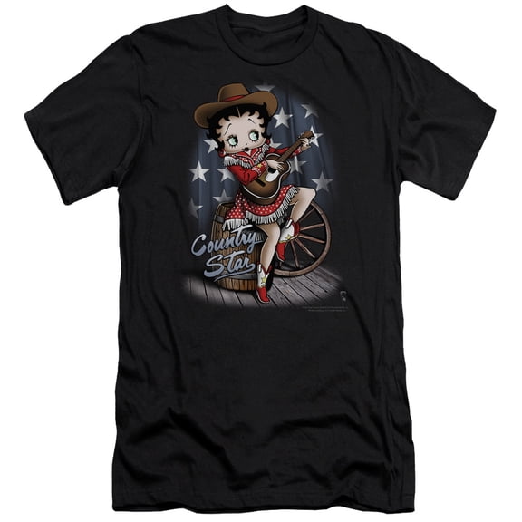 Betty Boop Country Star Premium Canvas T-Shirt Adult Slim Fit 30/1 Black
