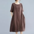 thumbnail image 2 of Plus Size Dresses Sevevn Women's Solid Color Fashion Plus Size Vintage Skirt Cotton And Linen Dress, 2 of 7