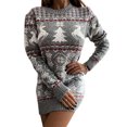 thumbnail image 1 of ITFABS Femmes Robe Jacquard de Noël, à Manches Longues O-Cou Robe en Tricot, 1 of 9