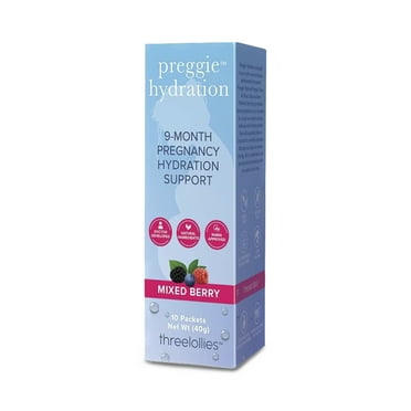 Three Lollies Preggie Hydration Packets - Natural Hydration & Digestive Health Support for Women During Pregnancy - Eases Nausea & Replaces Nutrients - Essentials for Morning Sickness - 10 Packets