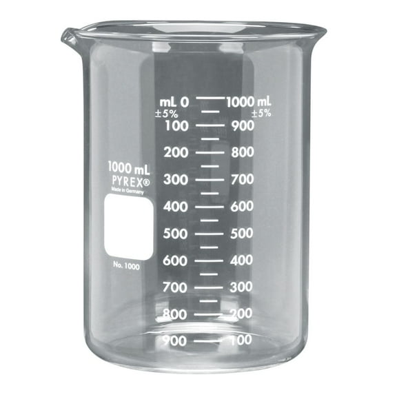 Pyrex Glass Griffin Beaker, Low Form, Measuring, 1,000 Ml