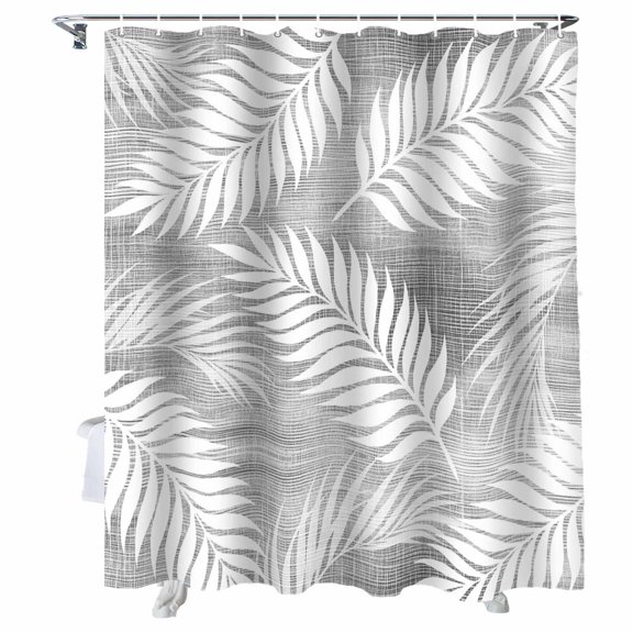 Shower Curtain Grey Linen Palm Leaves Shower Curtains for Bathroom Bathtub, Waterproof Fabric Shower Curtain Set with Hooks, Small Stall Size 72" x 78" Tropical Ferns Fronds