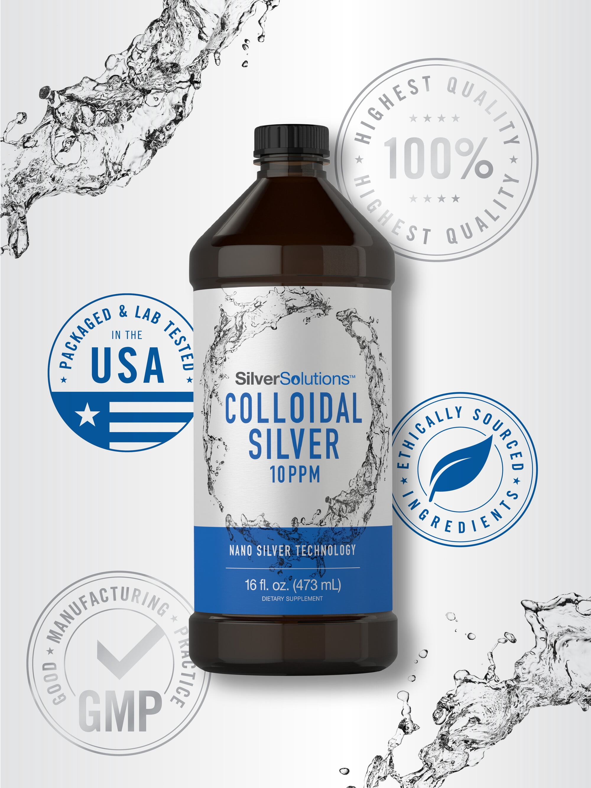 Colloidal Silver Liquid | 10 PPM | 16 fl. Oz (473 mL) | With Nano Silver Technology Solutions | by Carlyle