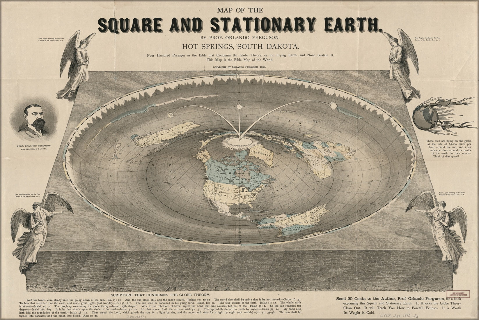 Includes FREE eBook Flat Earth Map of the Square and Stationary Earth 11x14 1893 Map by Orlando Ferguson This Map Is the Bible Map of the World Zetetic Astronomy by Samuel Rowbotham 