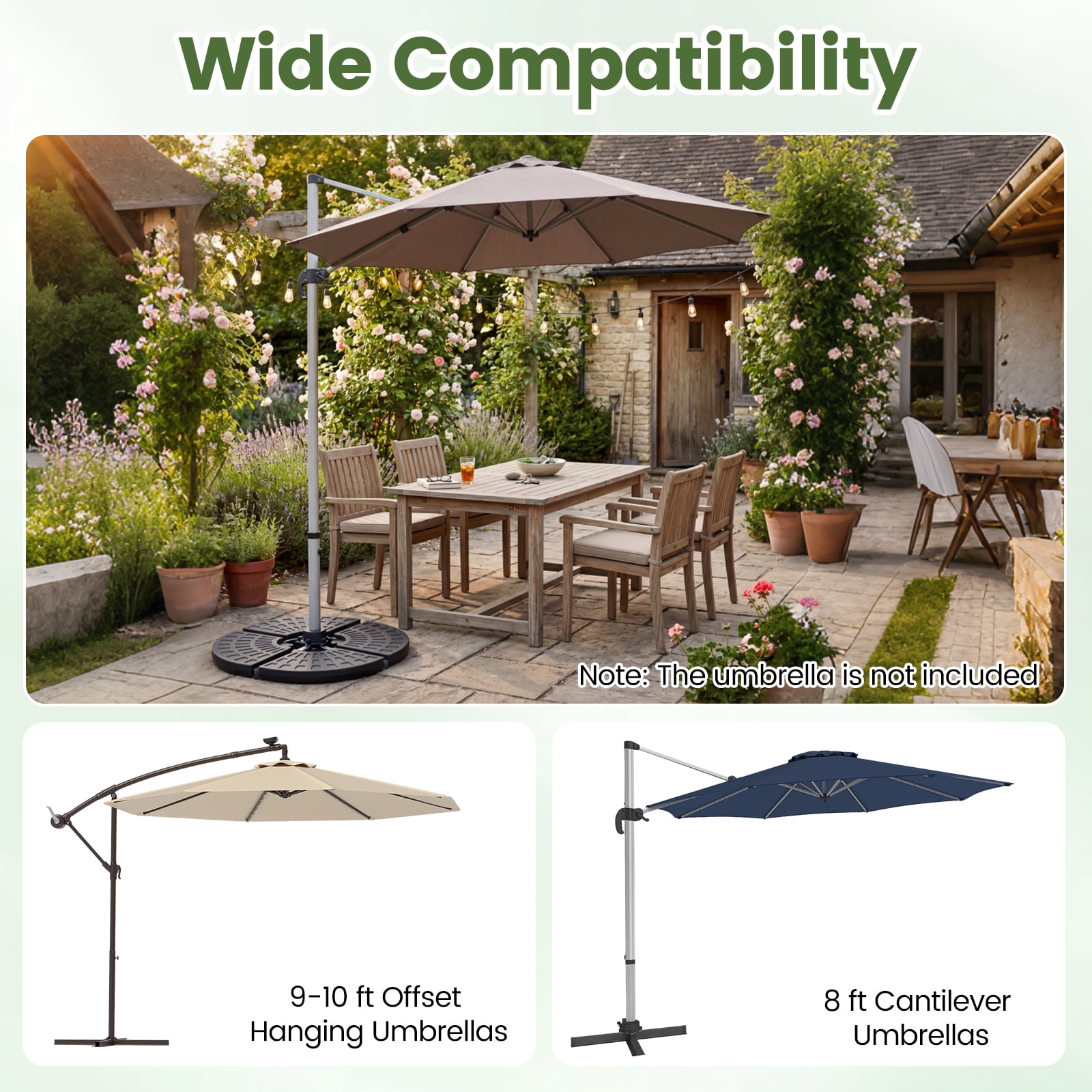 Goplus 4 Plate Patio Offset Umbrella Base Stand Weights Sand/Water Filled Base