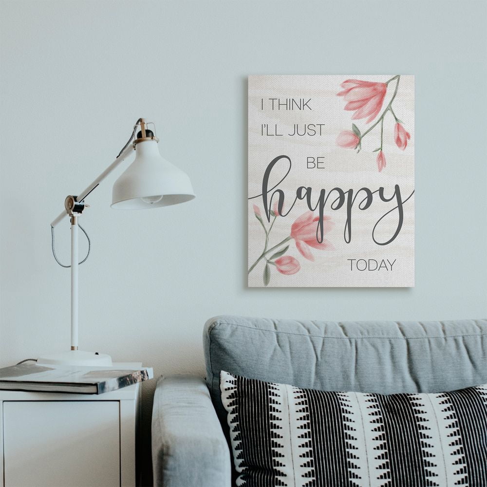 Stupell Industries Floral Just Be Happy Inspirational Quote Spring Feminine Canvas Wall Art Design by Daphne Polselli, 24" x 30"