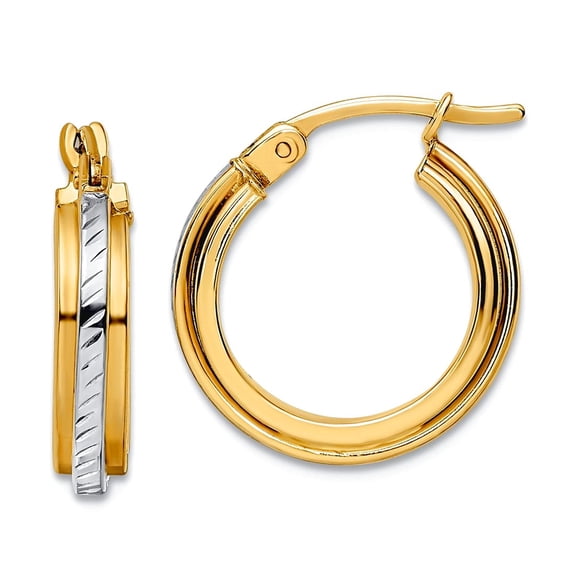 14k With Rhodium Sparkle-Cut Hoop Earringss 16.97x17.42mm Wide 3.5mm Thick Hoop Earring for Women