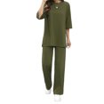 thumbnail image 4 of Womens Pajama Set 2 Piece Outfits Short Sleeve Pullover and Wide Leg Pants Casual Trendy Lounge Set, 4 of 6