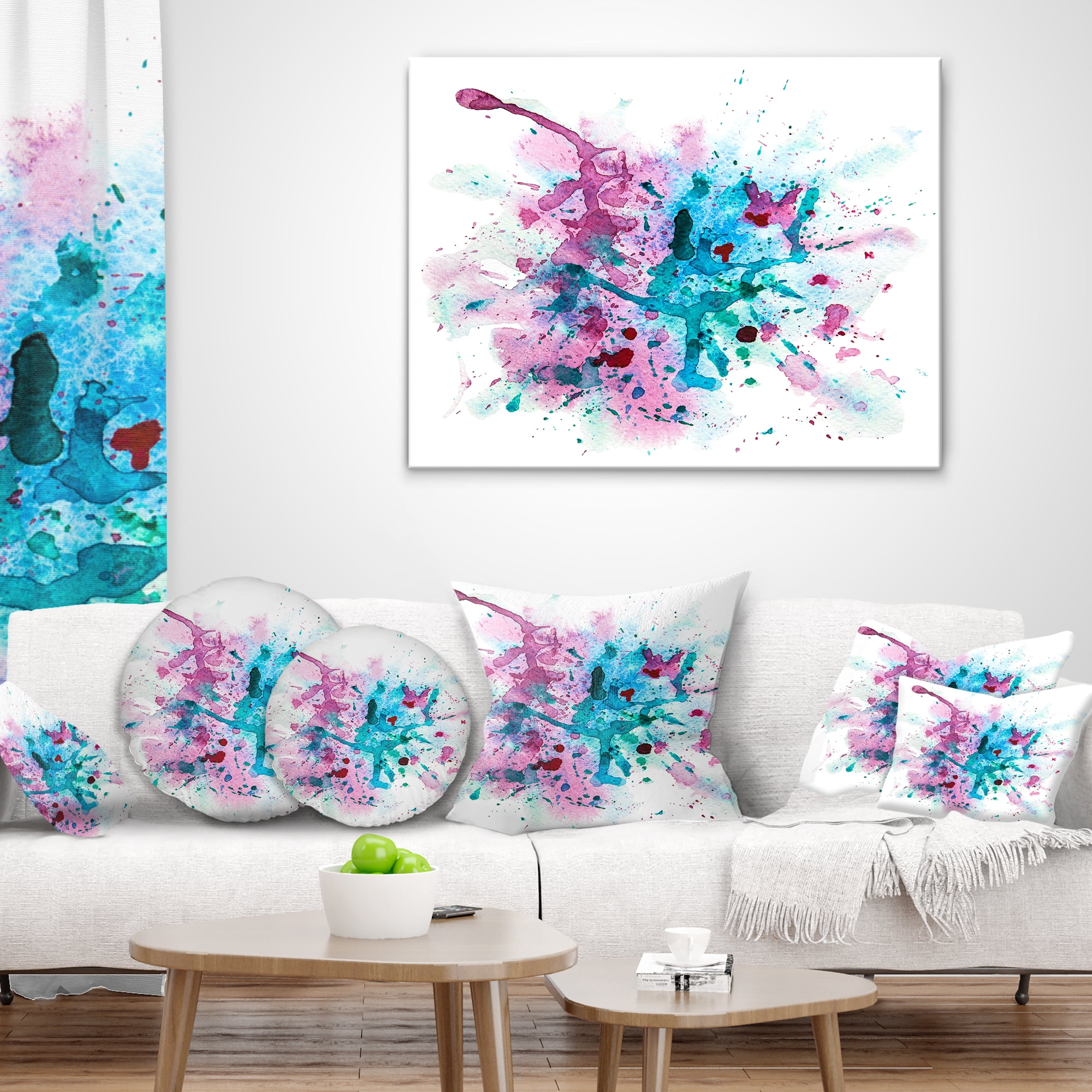 Designart Blue and Purple Paint Stain - Abstract Watercolor Throw Pillow - 16x16