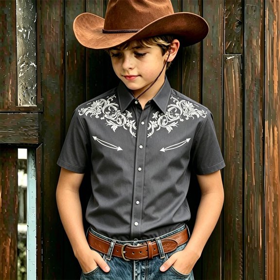 Glisme Toddler Boy'S Tops 4-5 Years Lapel Shirts Short Sleeve Button Down Cartoon Prints Blouse Adorable Wear Dark Gray