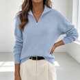 thumbnail image 3 of Huyun Women's Half Zip Sweater Ribbed Knit Long Sleeve Pullover with Collared V-Neck Casual Business Tops for Fall Winter Light Blue,XXXL, 3 of 5