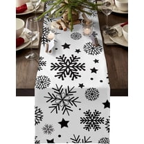 Christmas Table Runners 36 inches Long, Winter Black Snowflake White Table Runner Farmhouse Dresser Scarves,Christmas Table Runner Decoration for Dining Coffee Table Holiday Party Wedding