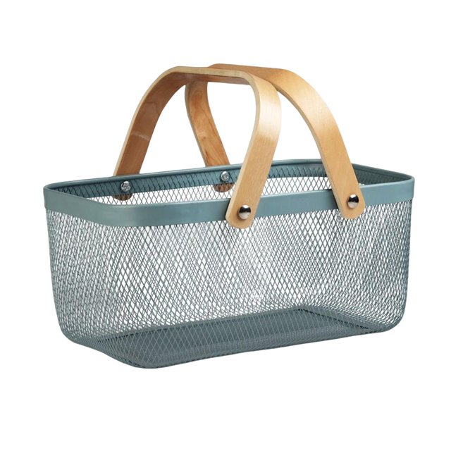Cesta de almacenamiento para pícnic Sunnimix con asas de madera azul 36,5 cm x 24 cm x 17 cm