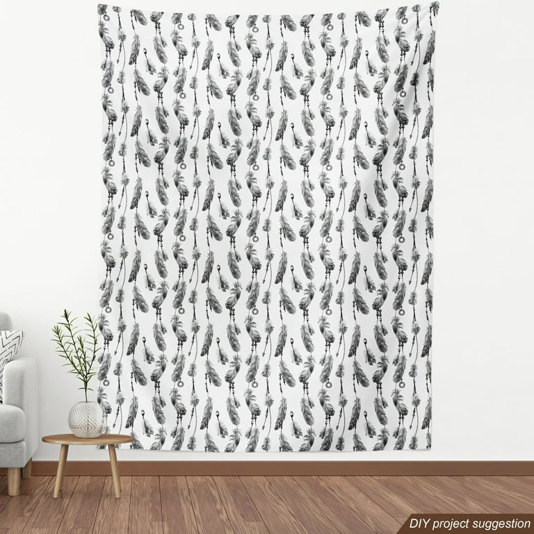 Black Feather Fabric, Wallpaper and Home Decor